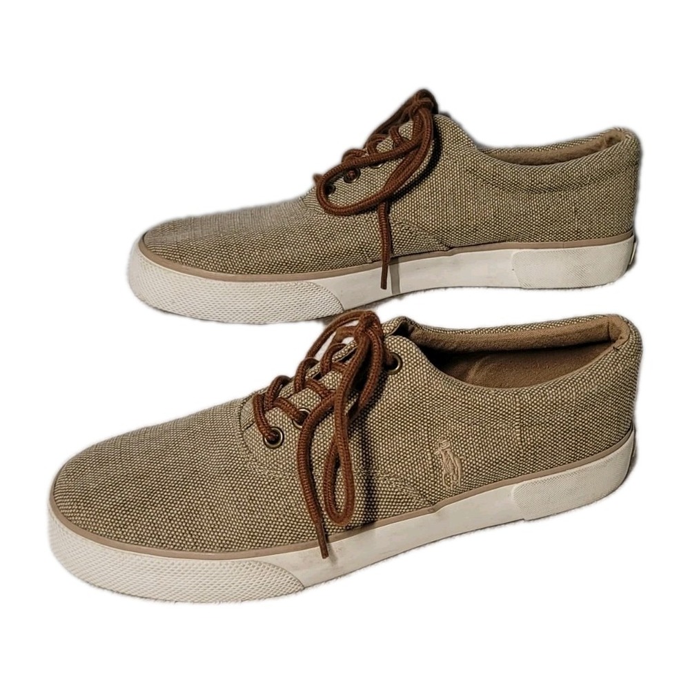 Polo Ralph Lauren Mens Size 8D Forestmont II Sneakers Tan Burlap Canvas Shoes